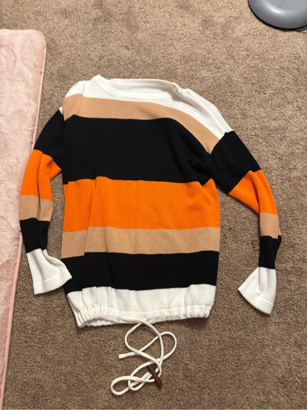 Striped Black, Orange & Tan Women's Pullover Sweater